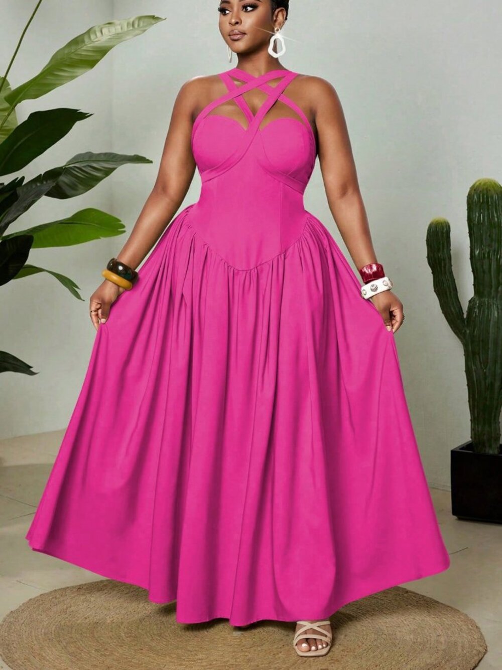 Pick Womens Plus Size Elegant Sexy Spaghetti Strap Sleeveless Flowy maxi Dress